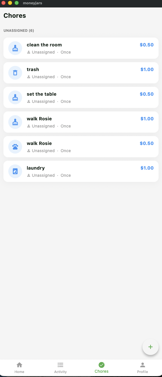 Chores screen